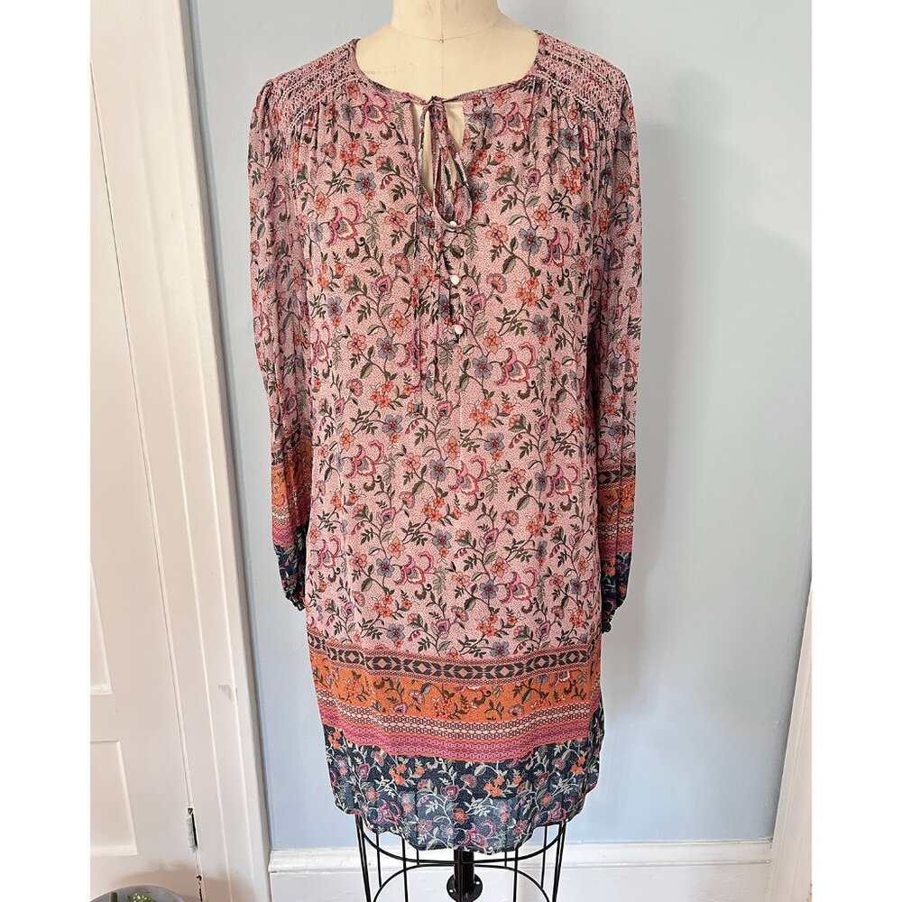 Johnny Was Floral Print Boho Dress Size Medium Long Sleeve